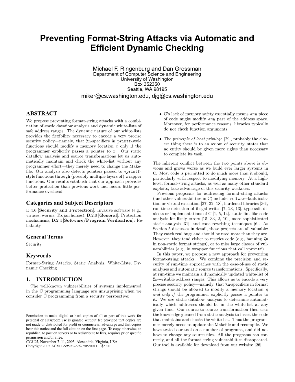 Preventing Format-String Attacks Via Automatic and Efficient Dynamic