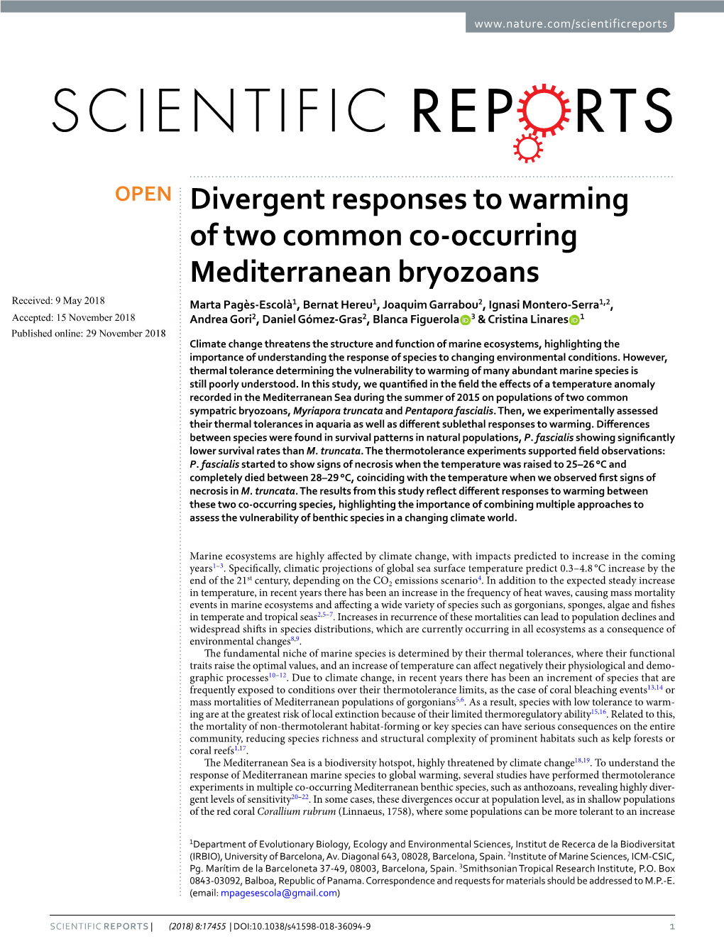 Divergent Responses to Warming of Two Common Co-Occurring