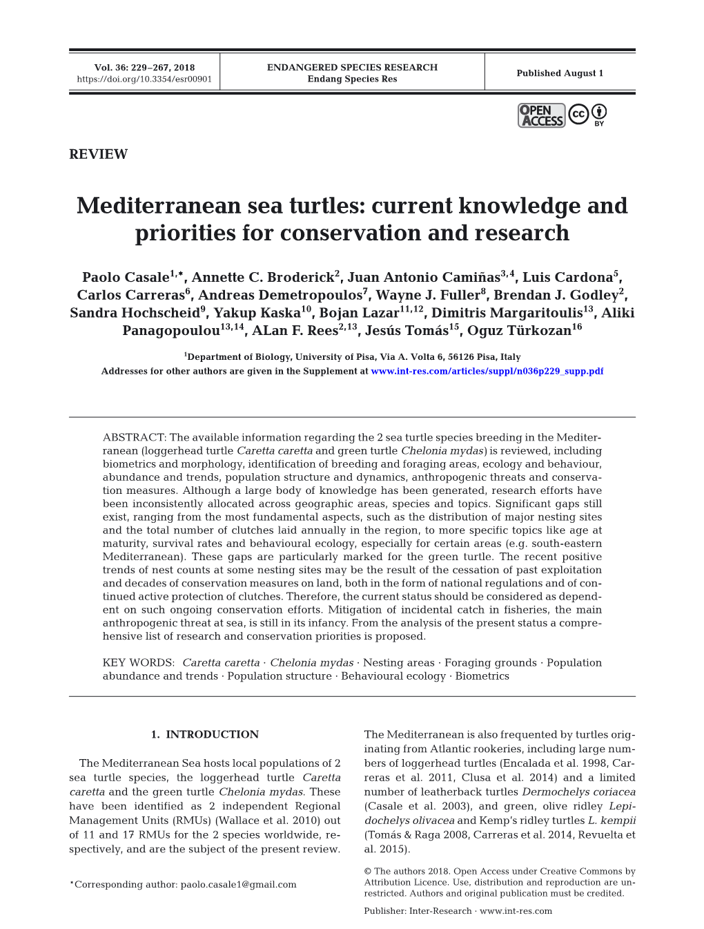 Mediterranean Sea Turtles: Current Knowledge and Priorities for Conservation and Research