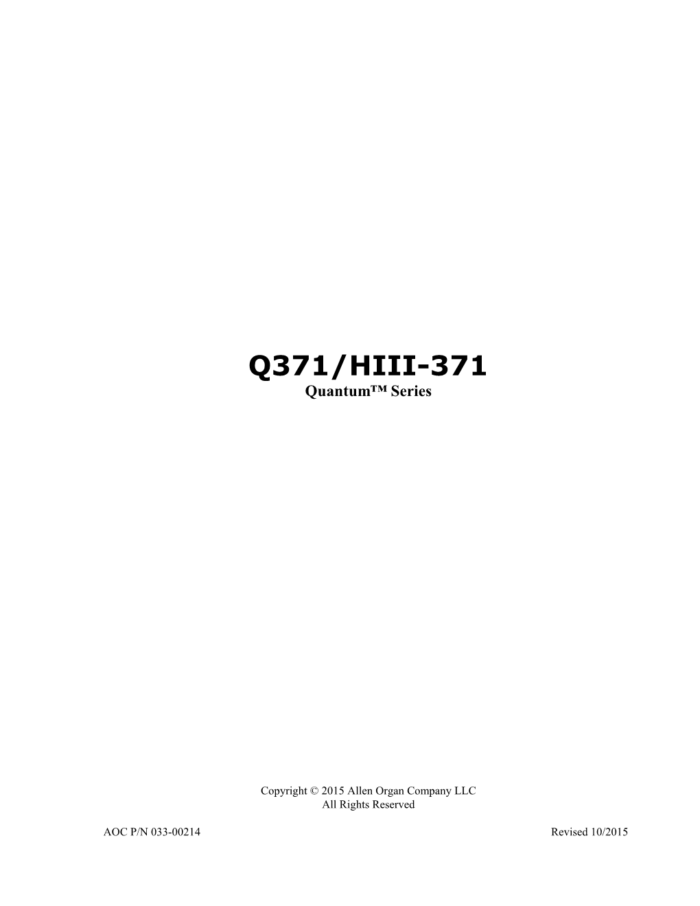 033-00214 Owners Manual Q371 HIII-371