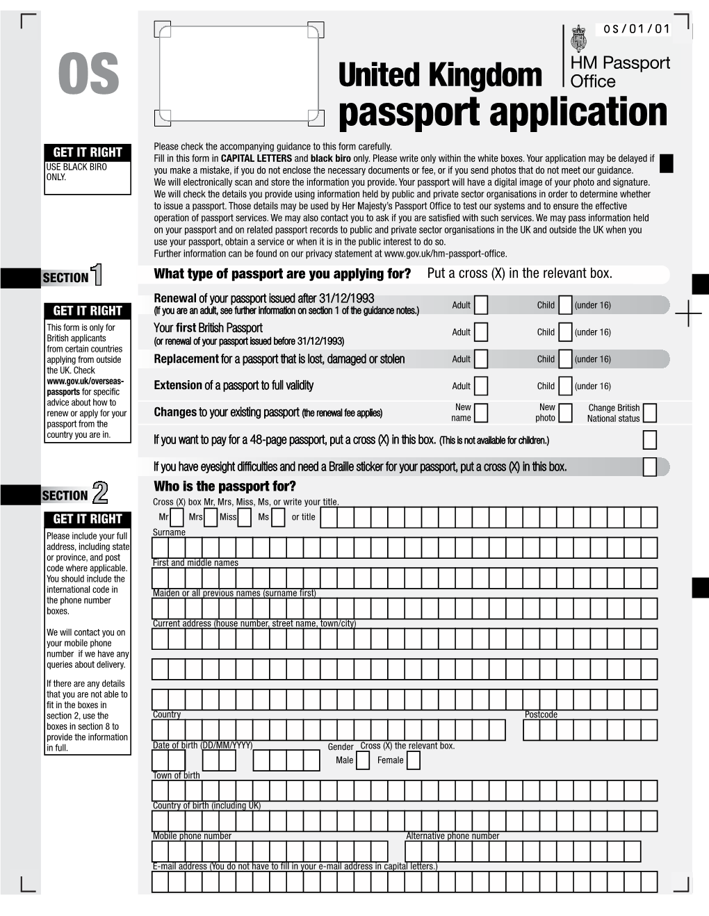 What Type of Passport Are You Applying For? Put a Cross (X) in the Relevant Box