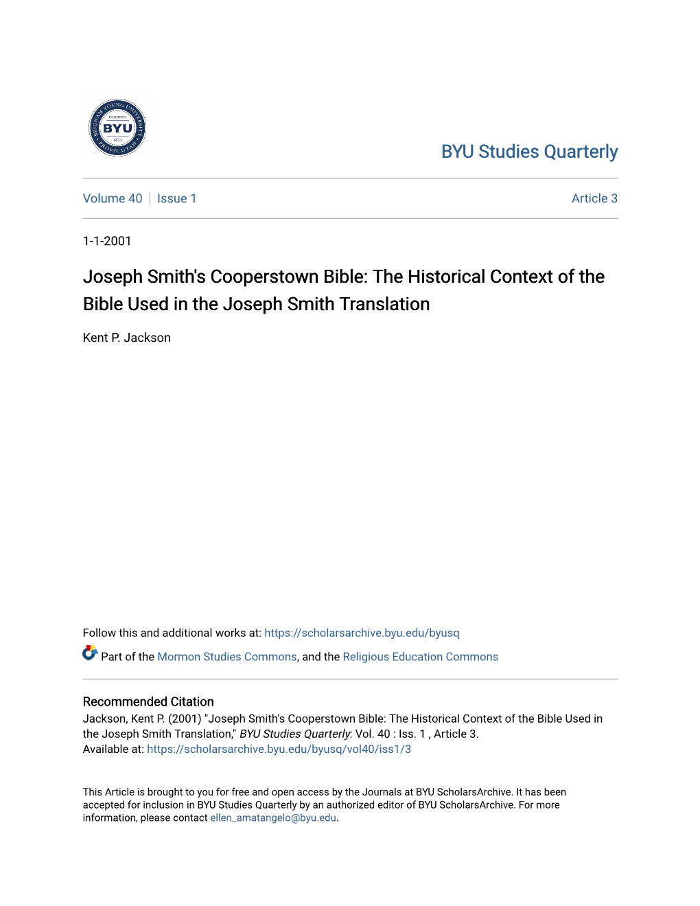 The Historical Context of the Bible Used in the Joseph Smith Translation