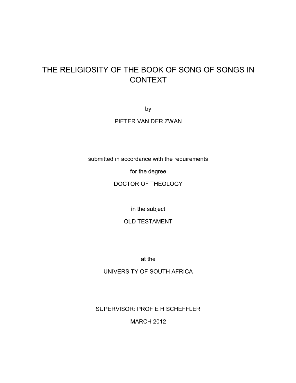 The Religiosity of the Book of Song of Songs in Context