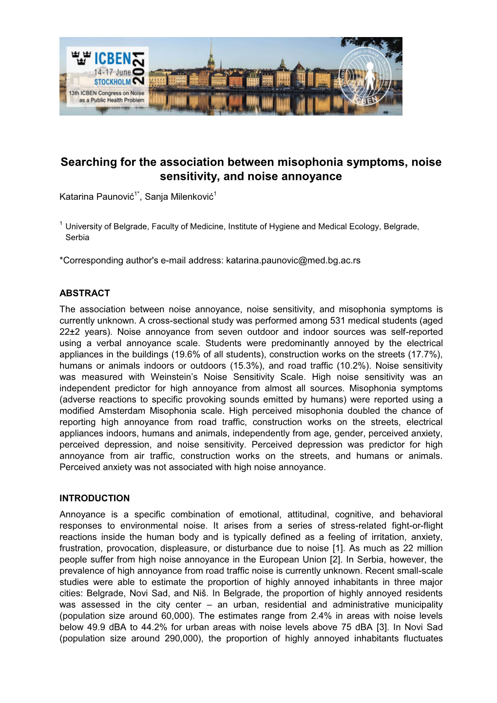 Searching for the Association Between Misophonia Symptoms, Noise Sensitivity, and Noise Annoyance