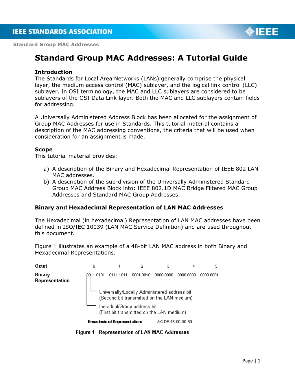 Standard Group MAC Addresses Standard Group MAC Addresses: a Tutorial Guide