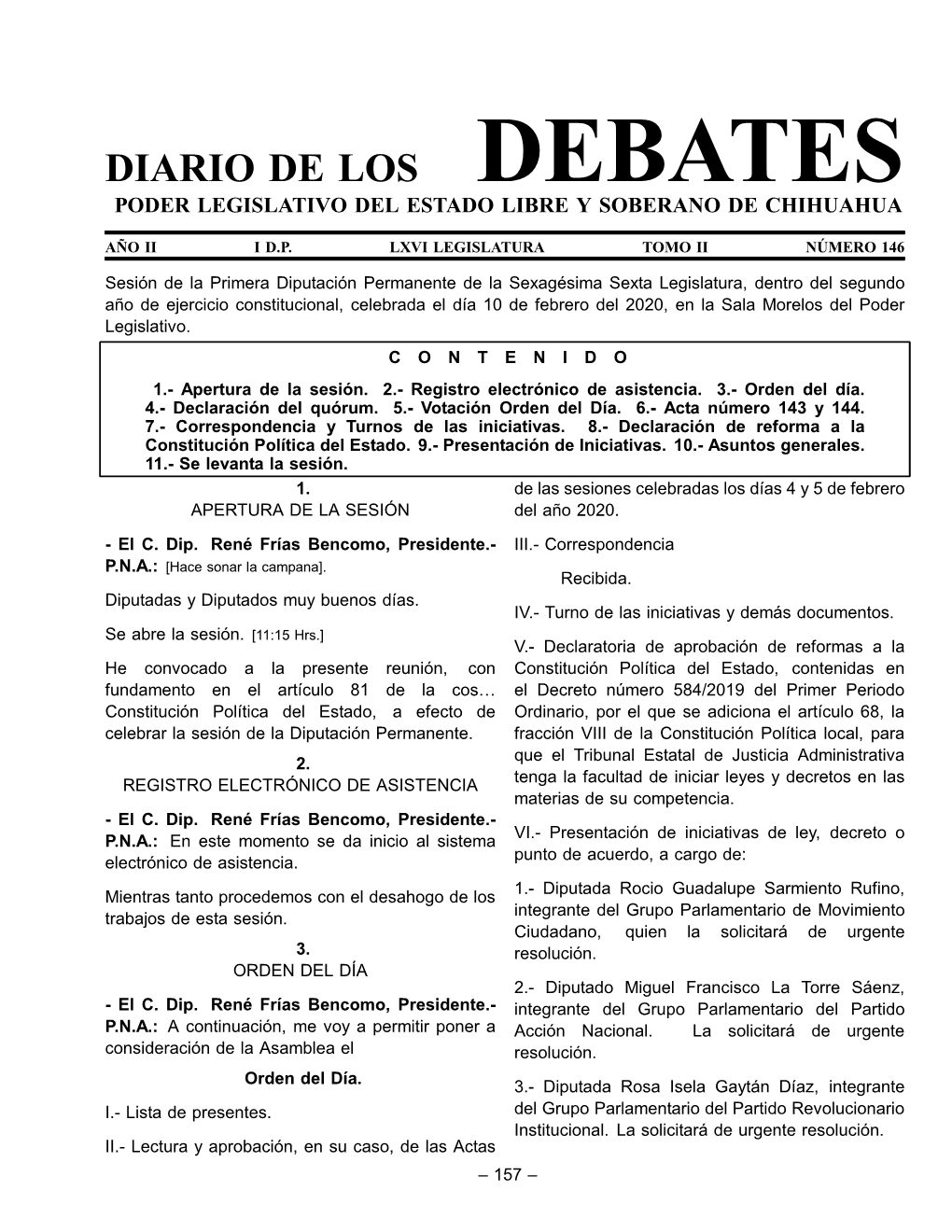Diario De Los Debates Poder Legislativo Del Estado Libre Y Soberano De Chihuahua