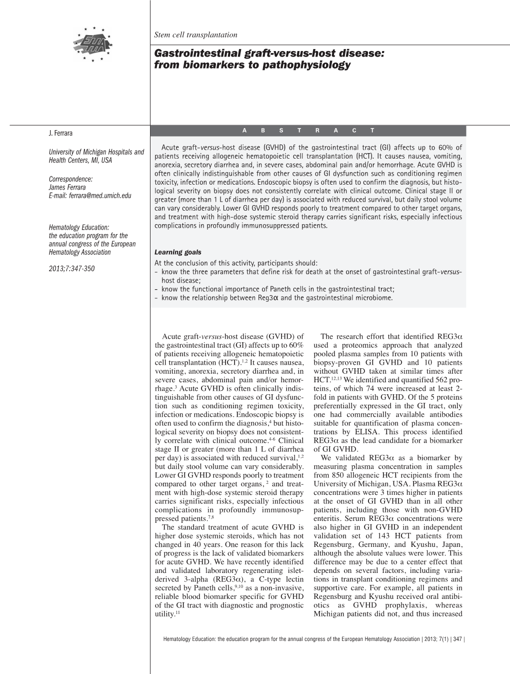 Gastrointestinal Graft-Versus-Host Disease: from Biomarkers to Pathophysiology