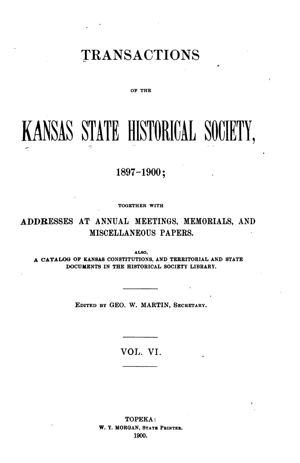 Collections of the Kansas State Historical Society