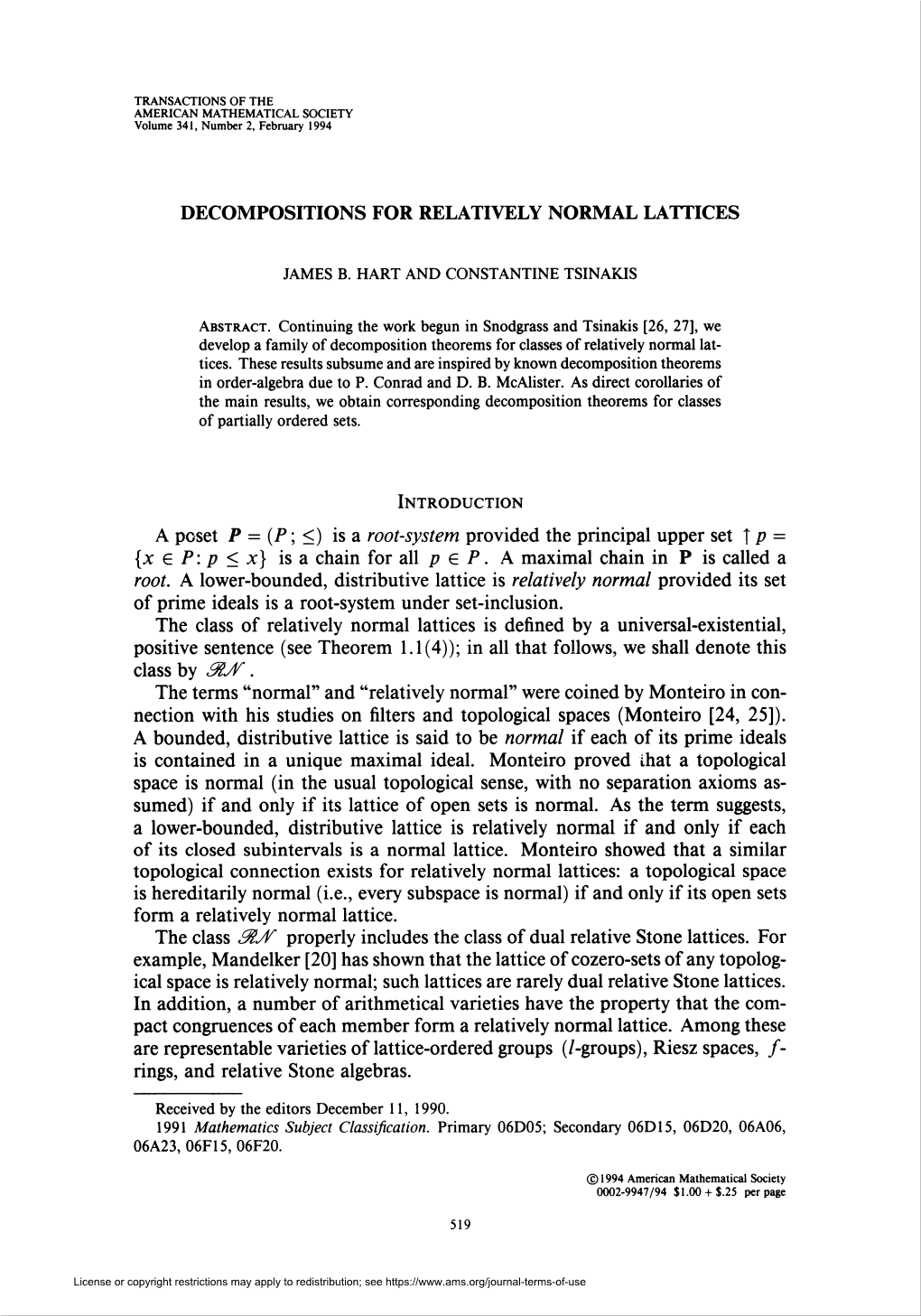 Decompositions for Relatively Normal Lattices