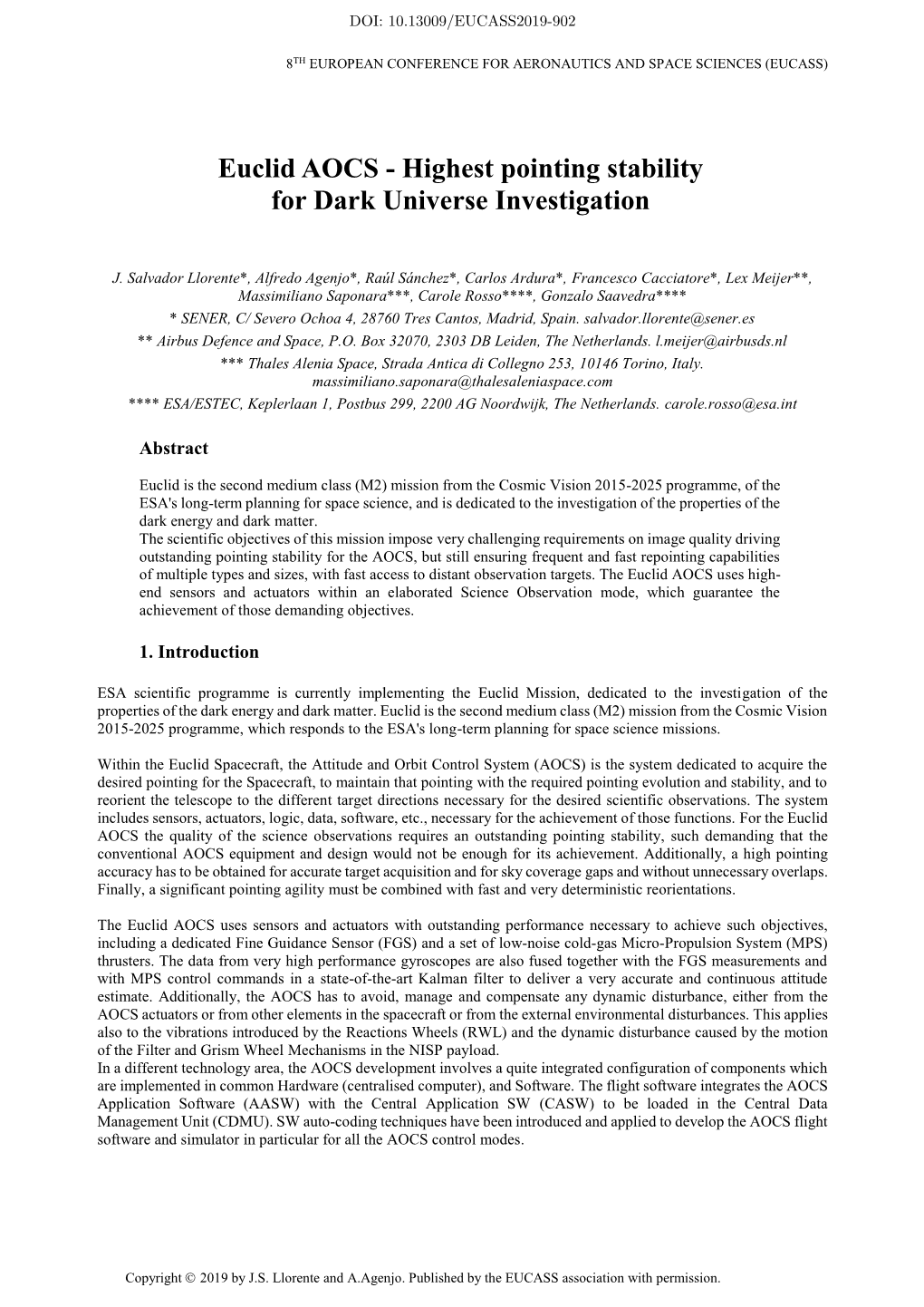 Euclid AOCS - Highest Pointing Stability for Dark Universe Investigation