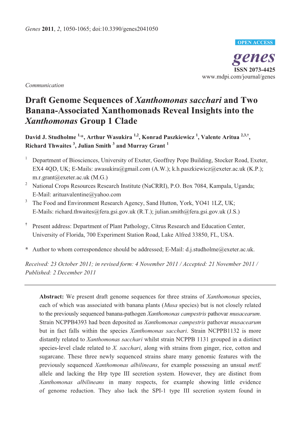 Genes 2011, 2, 1050-1065; Doi:10.3390/Genes2041050