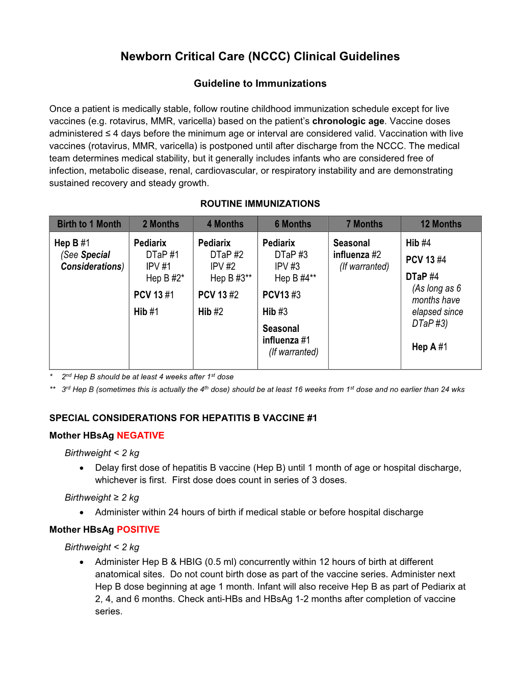 Immunization Guidelines