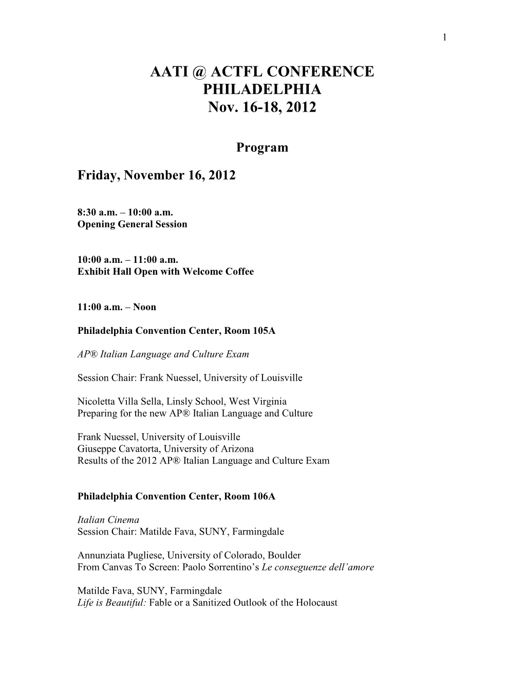 AATI @ ACTFL CONFERENCE PHILADELPHIA Nov. 16-18, 2012