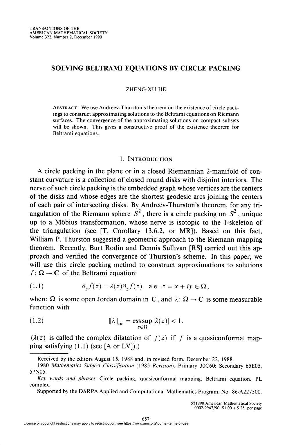 Solving Beltrami Equations by Circle Packing