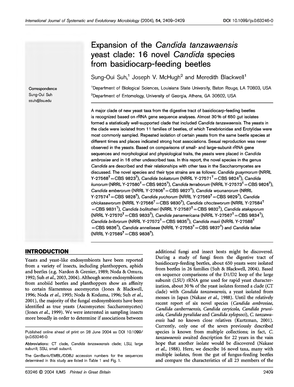 Expansion of the Candida Tanzawaensis Yeast Clade: 16 Novel Candida Species from Basidiocarp-Feeding Beetles