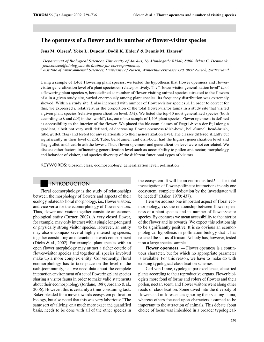 The Openness of a Flower and Its Number of Flower-Visitor Species