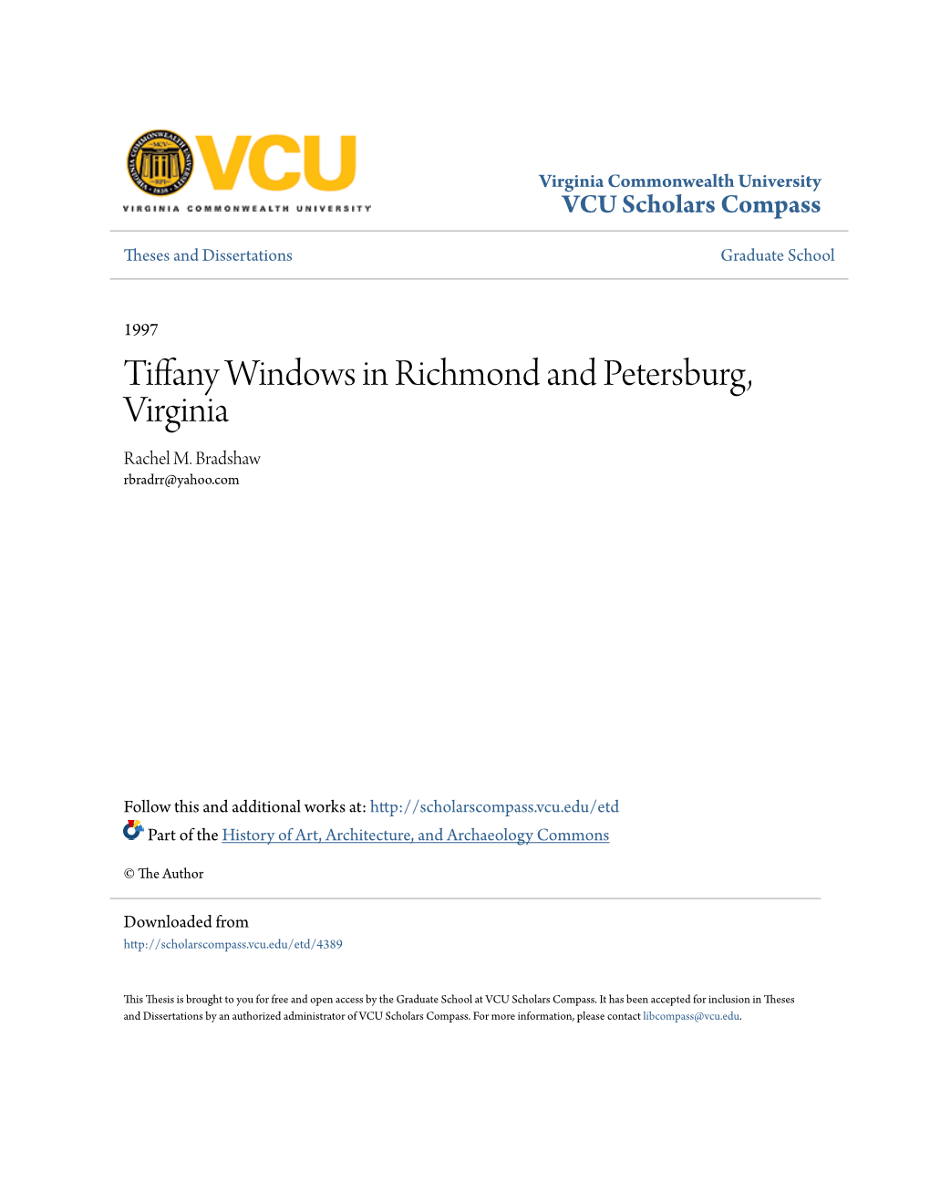 Tiffany Windows in Richmond and Petersburg, Virginia Rachel M