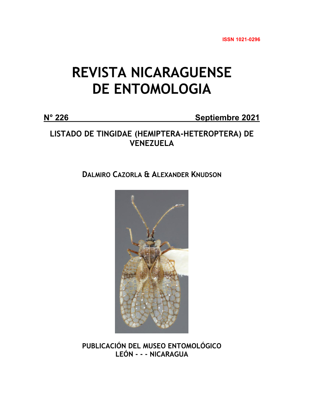 Listado De Tingidae (Hemiptera-Heteroptera) De Venezuela