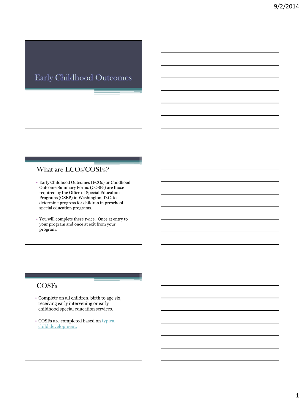 Early Childhood Outcomes (Ecos) Or Childhood Outcome Summary Forms (Cosfs) Are Those Required by the Office of Special Education Programs (OSEP) in Washington, D.C