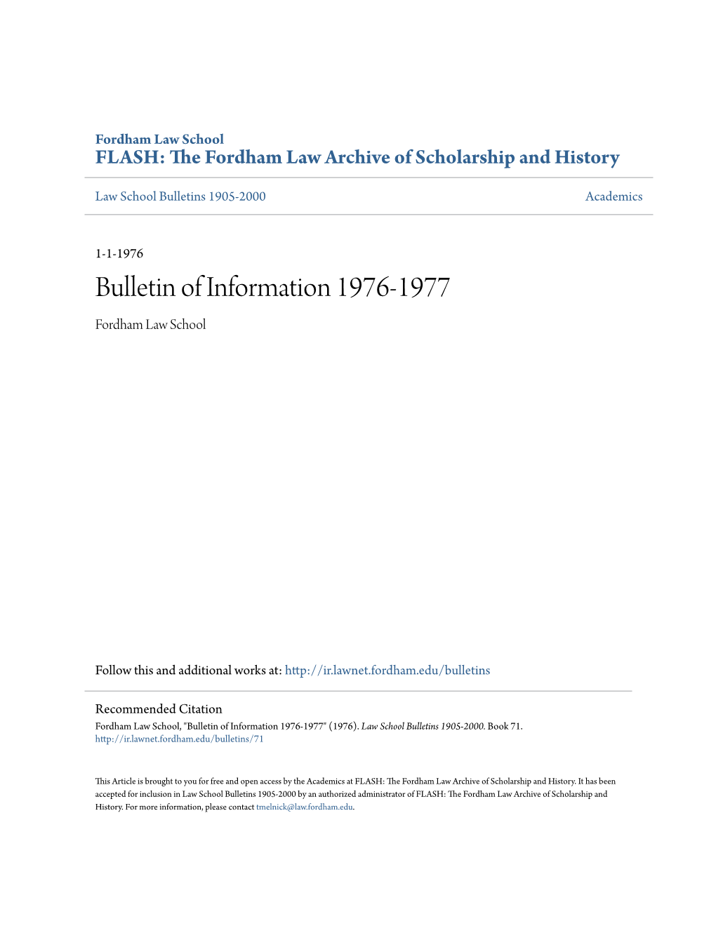 Bulletin of Information 1976-1977 Fordham Law School