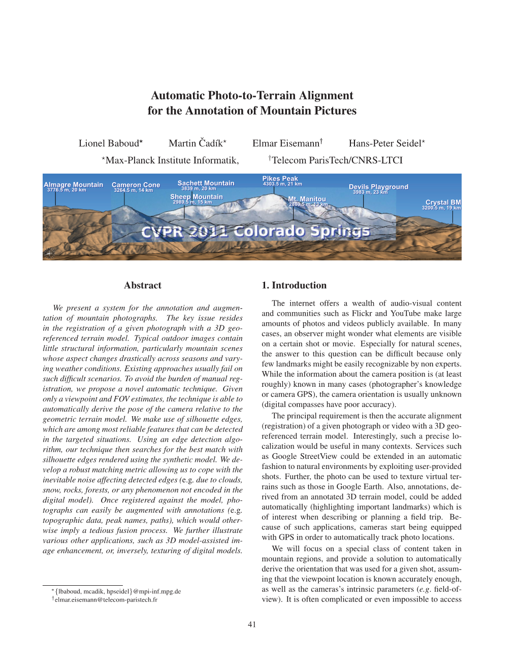 Automatic Photo-To-Terrain Alignment for the Annotation of Mountain Pictures