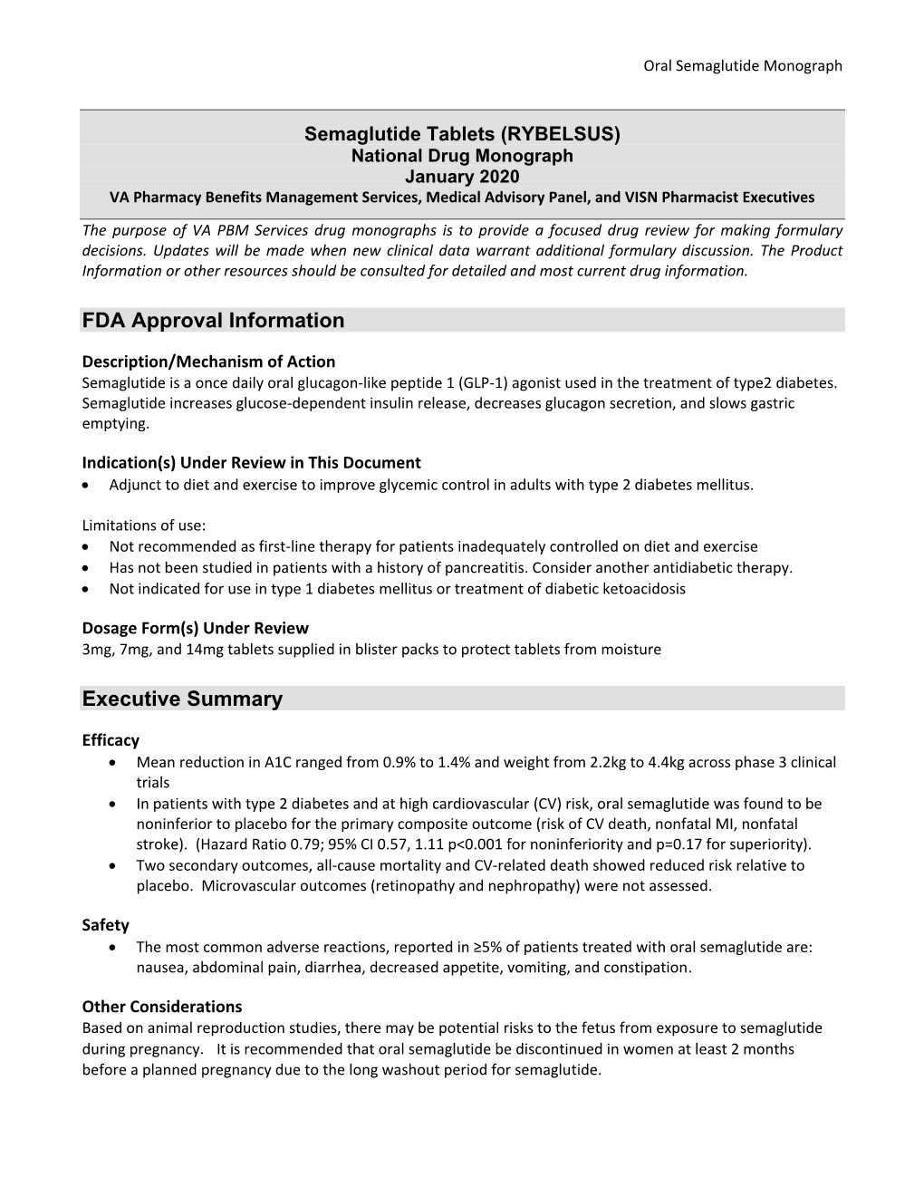 Semaglutide Tablets (RYBELSUS) Monograph
