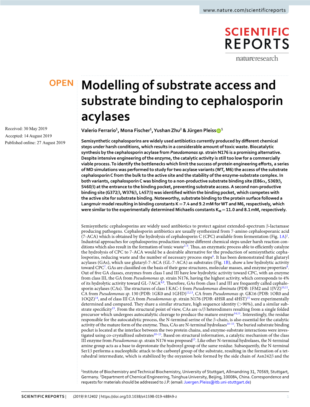 Modelling of Substrate Access and Substrate Binding to Cephalosporin Acylases