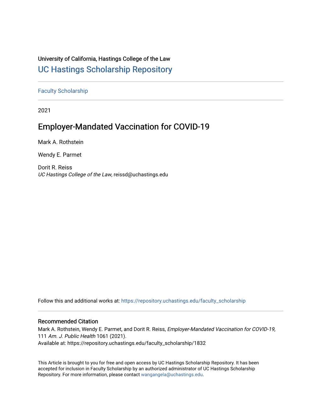 Employer-Mandated Vaccination for COVID-19