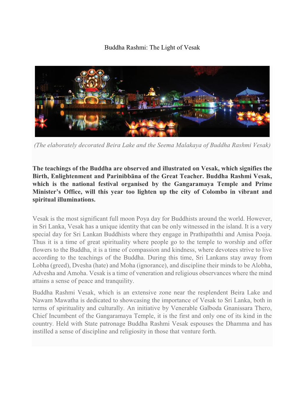 Buddha Rashmi: the Light of Vesak