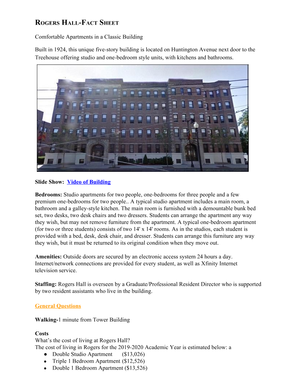 Rogers Hall-Fact Sheet