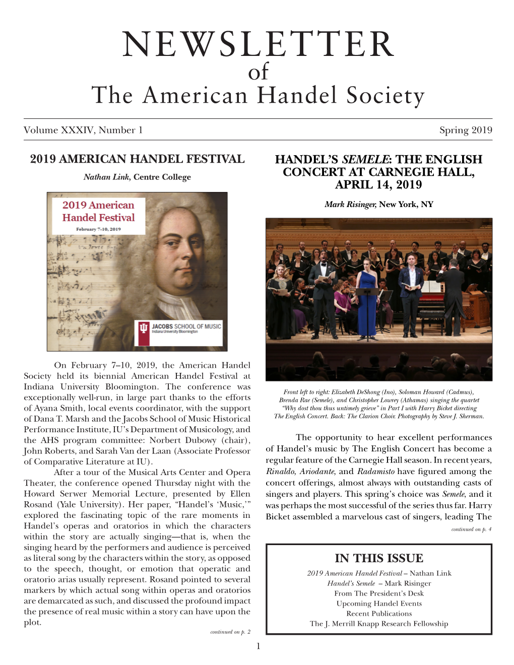 NEWSLETTER of the American Handel Society