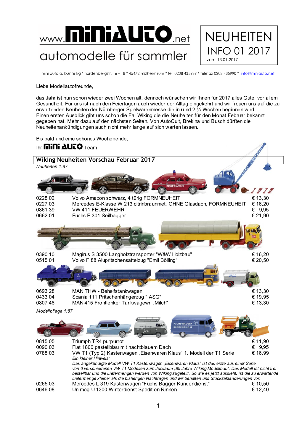 NEUHEITEN INFO 01 2017 Vom 13.01.2017 ______Mini Auto A