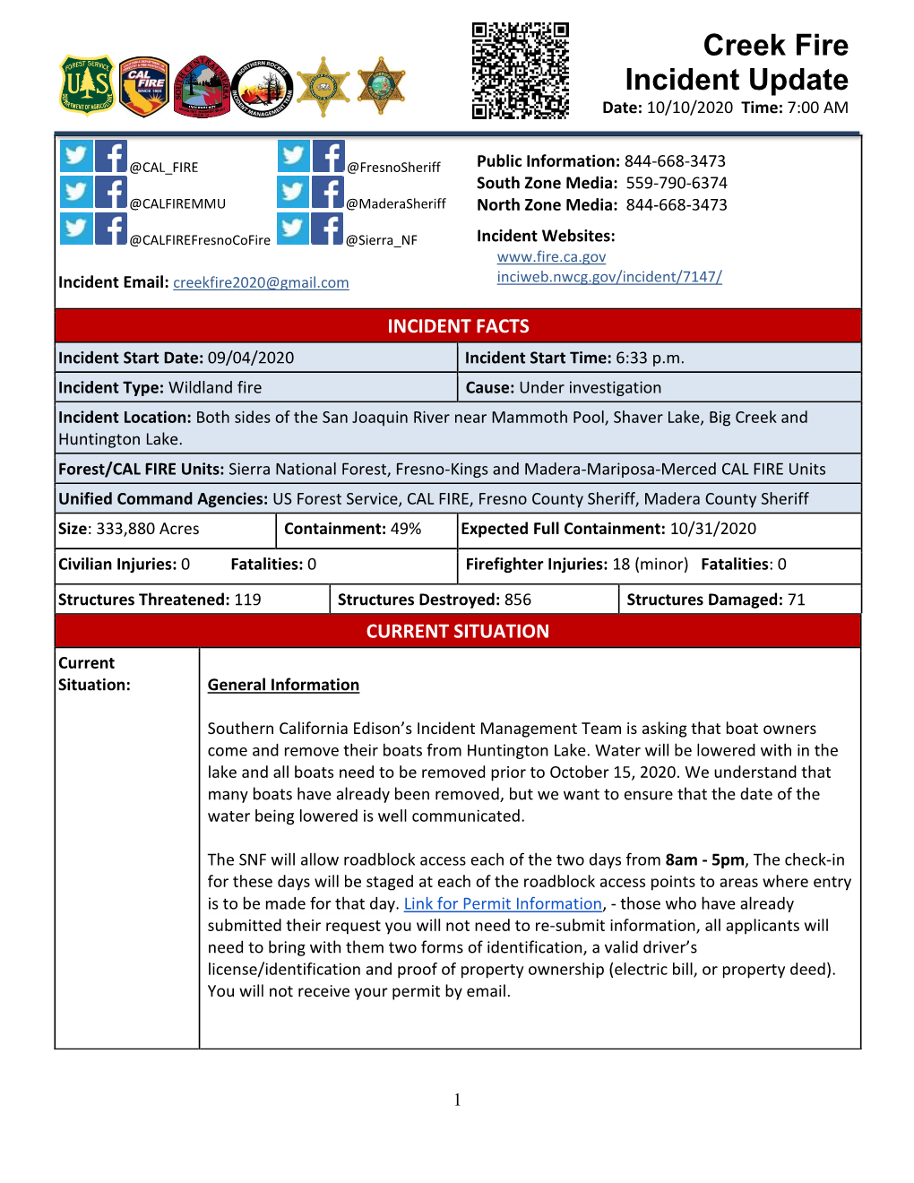 Creek Fire Incident Update