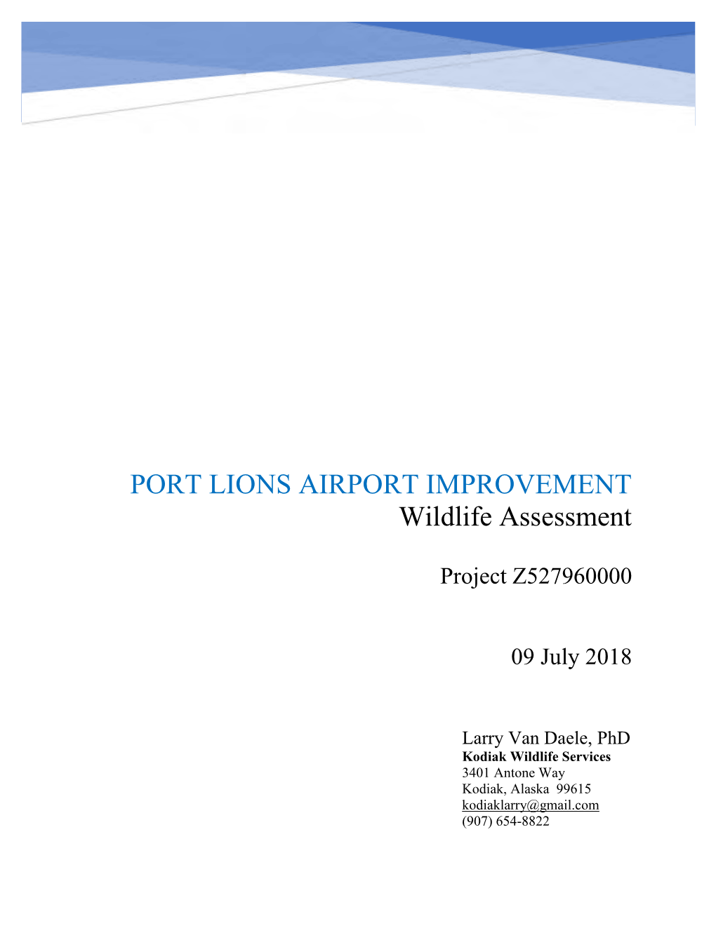 PORT LIONS AIRPORT IMPROVEMENT Wildlife Assessment