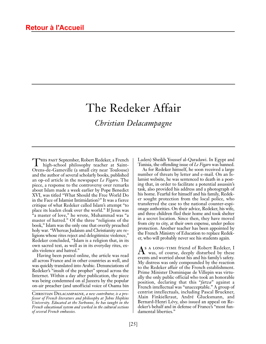 The Redeker Affair Christian Delacampagne