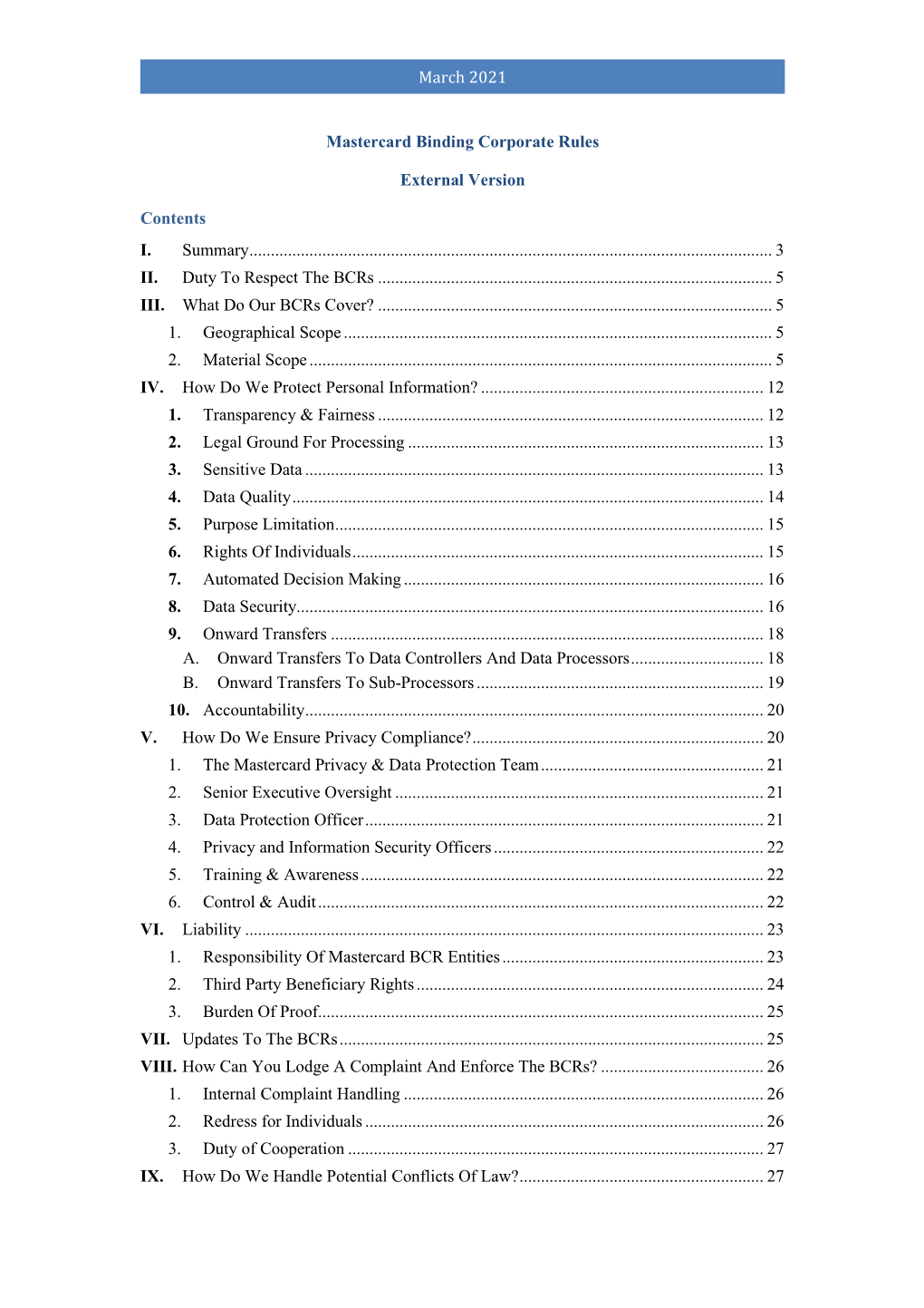 March 2021 Mastercard Binding Corporate Rules External Version