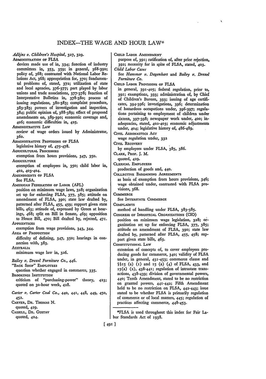 Index-The Wage and Hour Law*