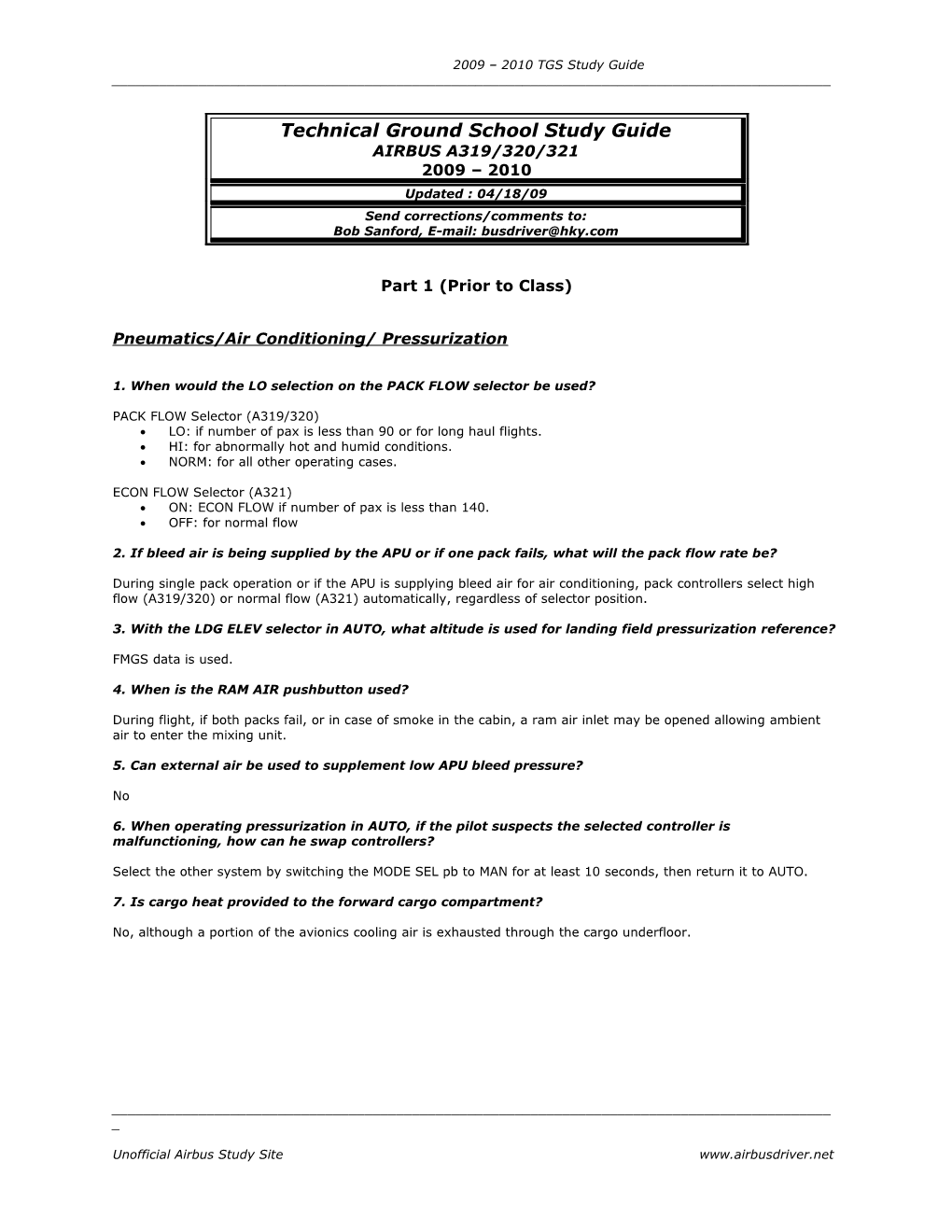 Pneumatics/Air Conditioning/ Pressurization