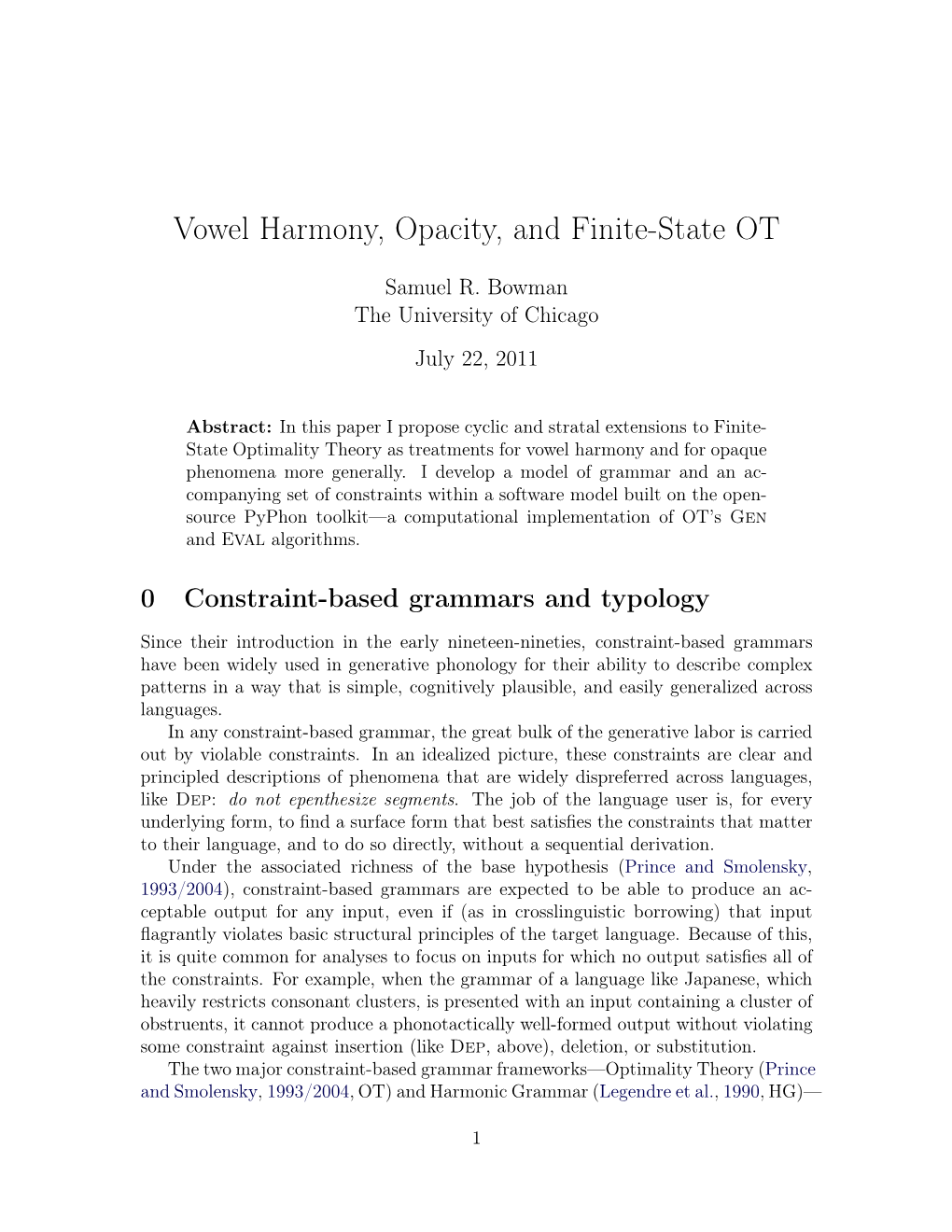 Vowel Harmony, Opacity, and Finite-State OT