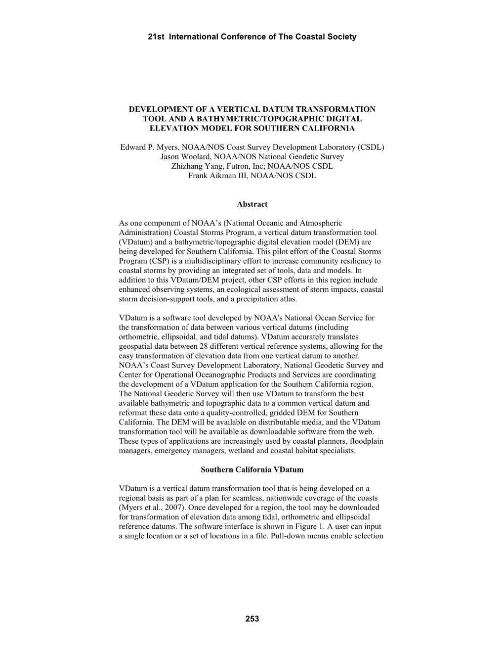 Development of a Vertical Datum Transformation Tool and a Bathymetric/Topographic Digital Elevation Model for Southern California