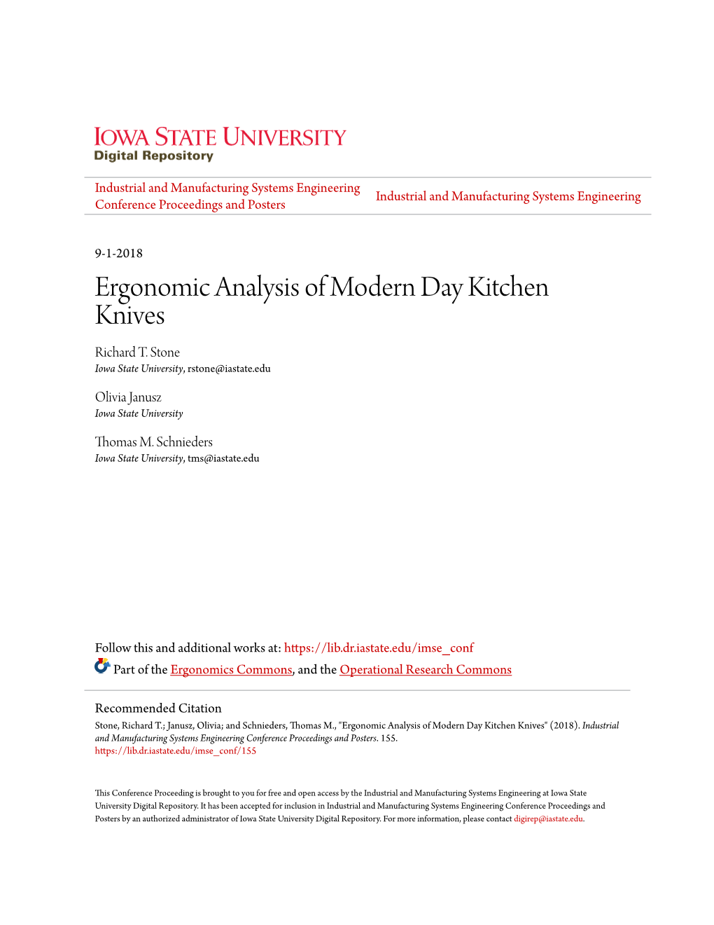 Ergonomic Analysis of Modern Day Kitchen Knives Richard T