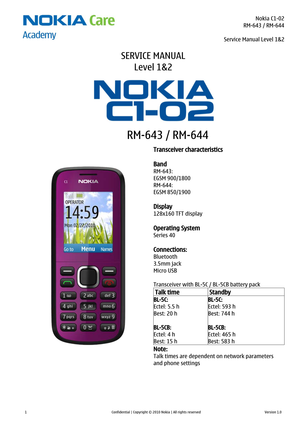 Nokia C1-02 RM-643 / RM-644