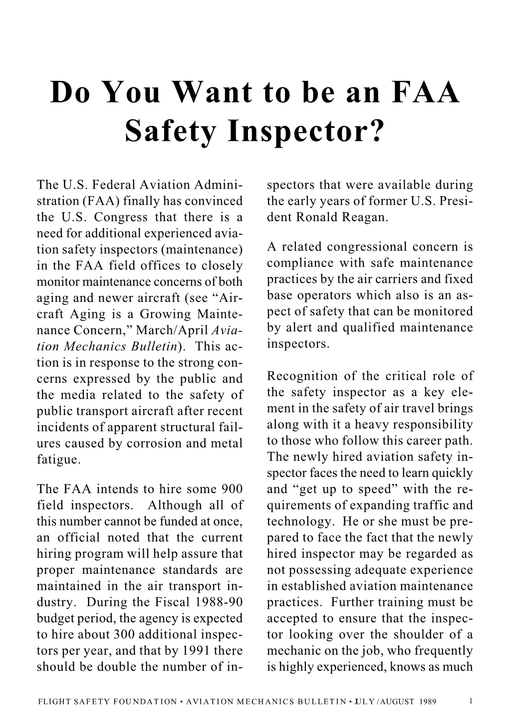 Do You Want to Be an FAA Safety Inspector?