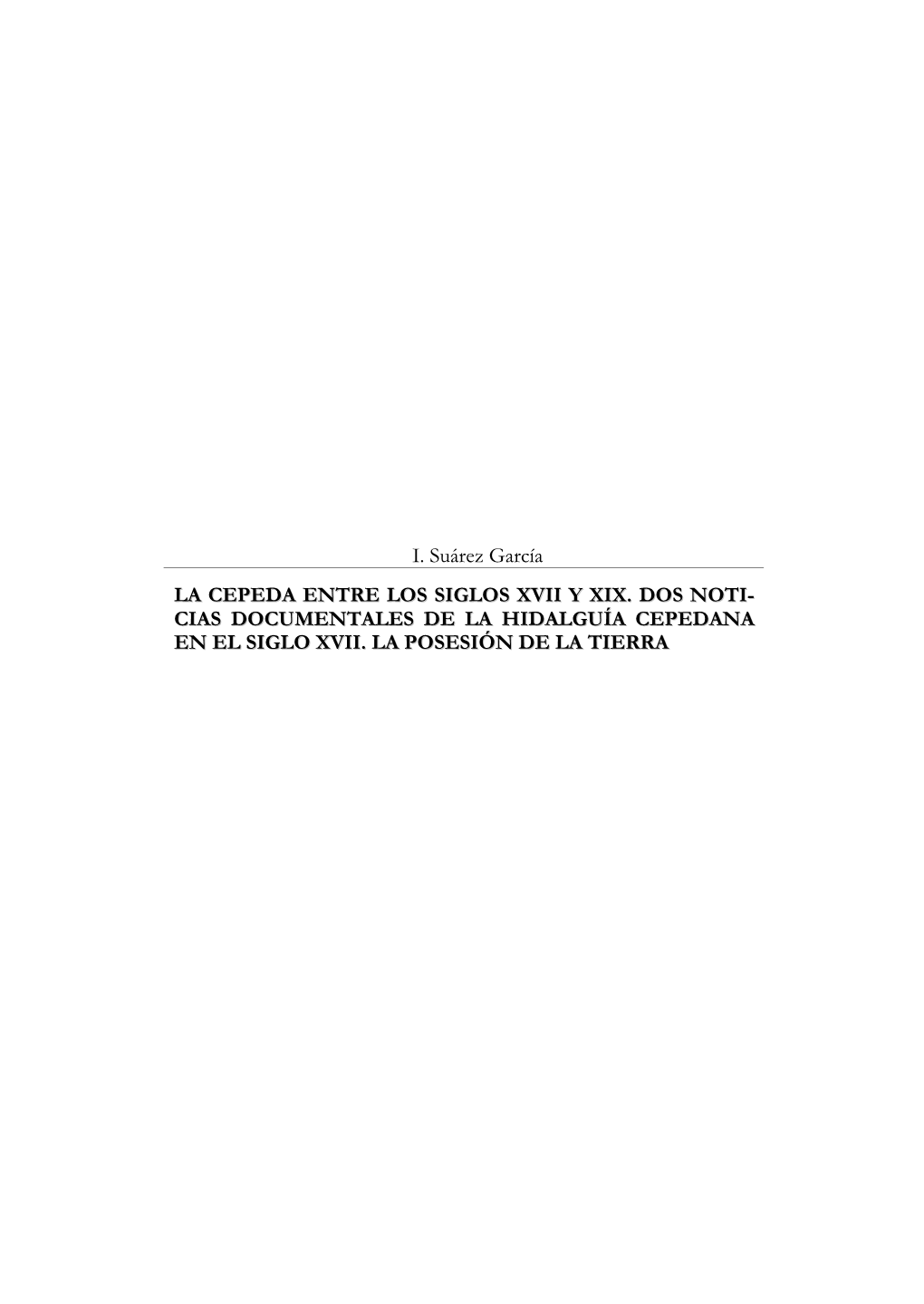 I. Suárez García LA CEPEDA ENTRE LOS SIGLOS XVII Y XIX