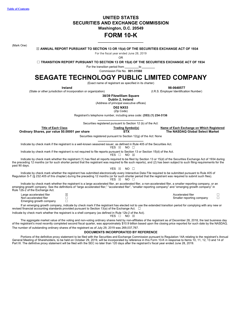 SEAGATE TECHNOLOGY PUBLIC LIMITED COMPANY (Exact Name of Registrant As Specified in Its Charter)