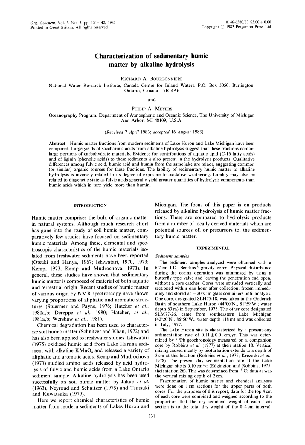 Characterization of Sedimentary Humic Matter by Alkaline Hydrolysis