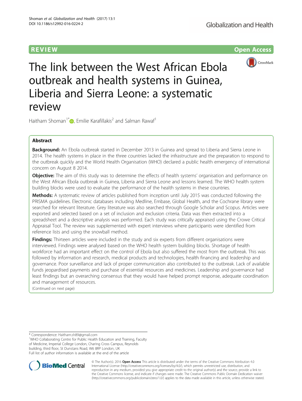 The Link Between the West African Ebola Outbreak and Health Systems in Guinea, Liberia and Sierra Leone