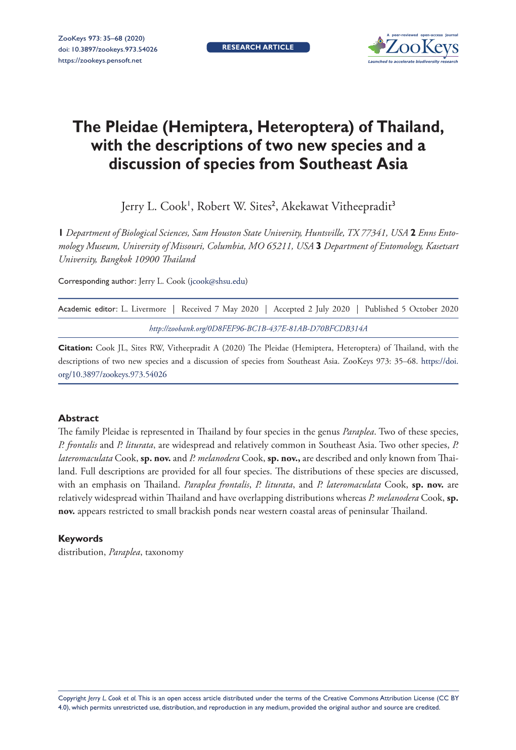 The Pleidae (Hemiptera, Heteroptera) of Thailand, with the Descriptions of Two New Species and a Discussion of Species from Southeast Asia