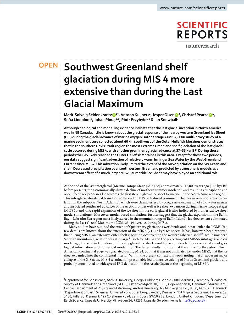 Southwest Greenland Shelf Glaciation During MIS 4 More Extensive Than During the Last Glacial Maximum