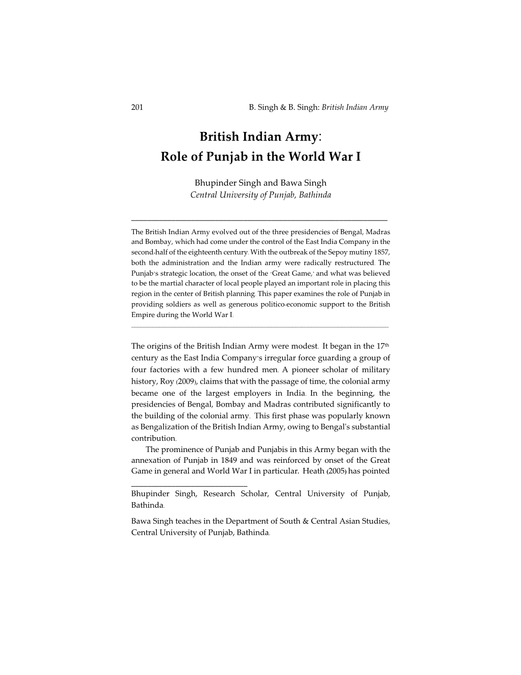 British Indian Army: Role of Punjab in the World War I